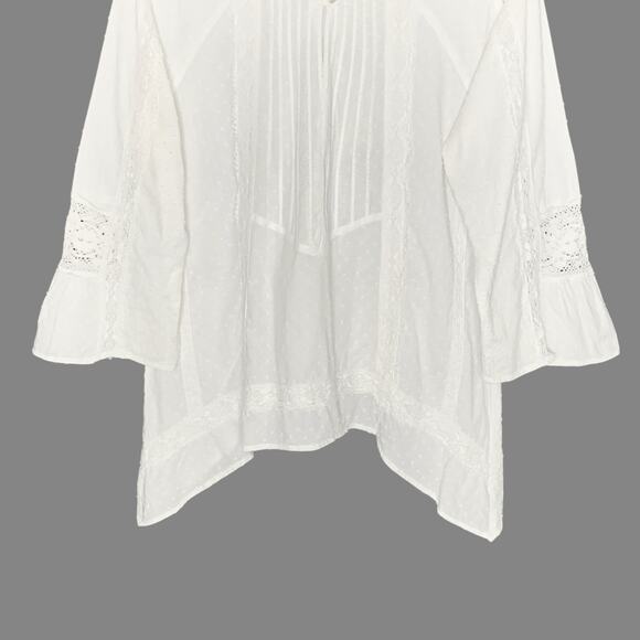 Sundance L Womens White Lace Swiss Dot Tunic Peasant Top Relaxed Whimsy - Picture 5 of 7